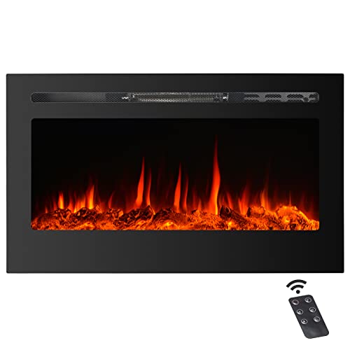 CharaVector Elektrokamin mit Heizung und Kaminfeuer 40" LED Kamin Elektrischer Wandkamin 9 Flammenfarben mit Kristall Log Set Timer digitalem Thermostat Fernbedienung für Innendekoration