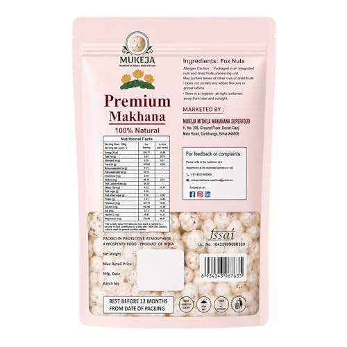 Image of MUKEJA Premium Raw Makhana 200g | Jumbo 6 Suta Phool Makhana | Handpicked Fox Nuts | Healthy Snack