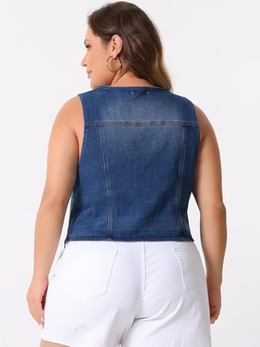 Agnes Orinda Women's Plus Size Denim Vest Sleeveless V Neck Washed Distressed Waistcoat Vests Jean Jackets4