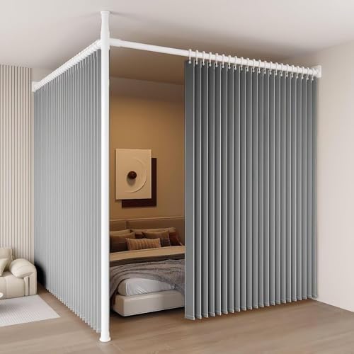 GUANGBY 間仕切り 部屋の間仕切り、伸縮式カーテンレール つっぱり式、突っ張り棒、防水・防カビ 非破壊設置 ドリル不要工具不要 調節可能 遮光 無地 厚手 洗濯可 断熱防寒 縦横伸縮自在 日焼け防止 取付簡単 リビングルームに最適 入り口 台所 寝室