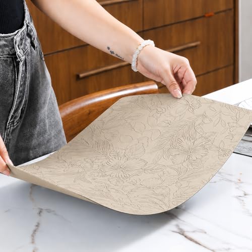 Image of Yelona Premium Faux Leather Placemat Set of 4 | Printed Floral Design, Waterproof & Heat Resistant Table Mat | Non-Slip, Washable for Dining, Kitchen & Home Decor (Beige, 43 x 30 cm)