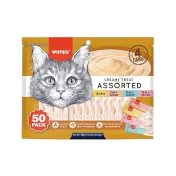 Petisco para gatos Wanpy Creamy Sabores Sortidos Pacote com 50 tubos de 14g - 700g