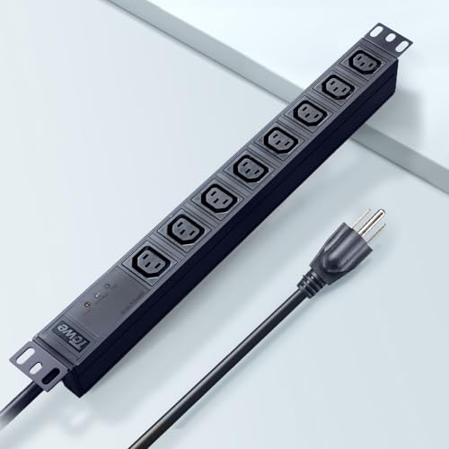Regleta de alimentación, IEC C13 de metal, 8 tomas, protector de sobretensiones montable, regleta de alimentación resistente con enchufe estadounidense de 10 pies, 10 A 2500 W horizontal para