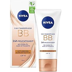NIVEA 5 IN 1 Tagespflege BB 24h Feuchtigkeit LSF 15, getönte Tagescreme für mittlere bis dunkle Hauttypen, Gesichtscreme mit Bio Jojoba-Öl und Make-Up Pigmenten