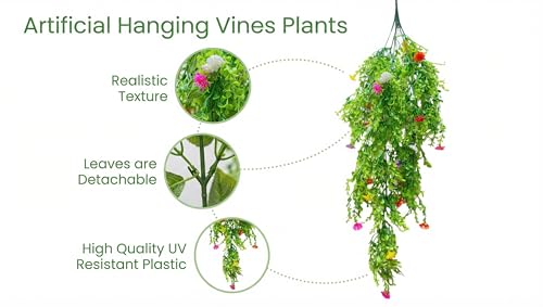 Image of Dekorly 2 Pack Artificial Plants Artificial Hanging Plants Faux Eucalyptus Leaf Greenery Fake Hanging Eucalyptus Plant (Green) (2, New Flower Vines)
