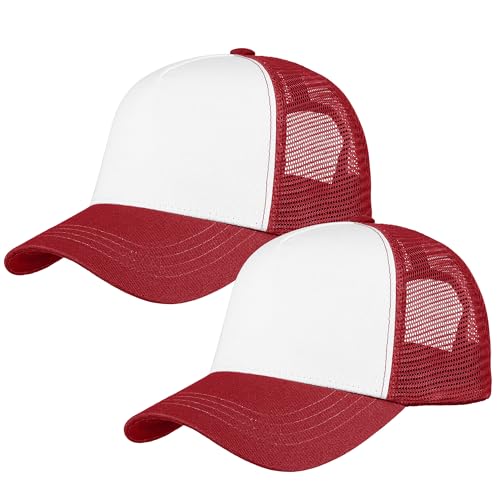 Image of Falari 5-Panel Mesh Baseball Cap, Trucker Hat, Structured Plain Design, Cotton, Adjustable Size