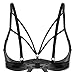 Agoky Women's Faux Leather Cupless Cage Bra Strappy Hollow Out Harness Bralette Lingerie Black Small