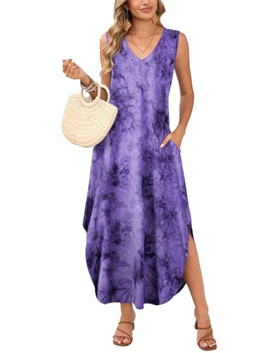 Image of JollieLovin Women Plus Size Summer Tank Maxi Dresses Sleeveless Causal V Neck Beach Long Dresses Swim Cover up (L-5X)