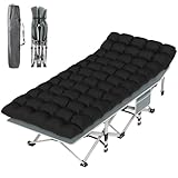 Suteck Camping Cot, Folding Camping Cot Bed for Adults Sleeping 1200D Double Layer Oxford Portable Folding Outdoor Cots for Camping W/Soft Pad Carry Bag for Home Office Nap Beach Travel