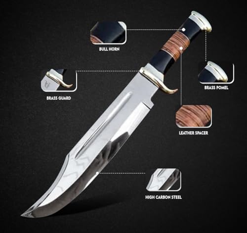 WARIVO KNIFE D2 17 Inches Large Crocodile Dundee Bowie Knife with Leather Sheath Big Survival Fixed Blade Knife with Leather and Horn Handle for Outdoor Camping Knives For Men by WARIVO KNIFE - Image 3