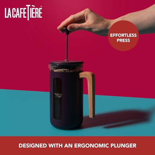 La Cafetière Pisa 8 Cup Cafetière In Purple Colour Durable Stainless Steel Plunger, Heat Resistant French Press With Stylish Natural Wood Handle, Versatile Coffee Tea Plunger, 10 Year Guarantee, 1L