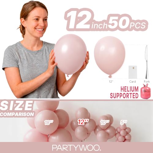 Image of PartyWoo Dusty Pink Balloons 50pcs Lilac Pink Latex Helium Balloons 12 Inch