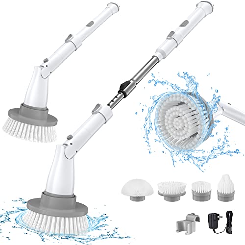 Electric Spin Scrubber, Eletalker Cordless Cleaning Brush With Adjustable Extension Arm And 4 Replaceable Head, 2 Speeds, Fast Charging, Shower Scrubber For Bathtub Tile Sink Bathroom Kitchen Grout #TOP7