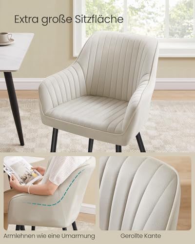 SONGMICS Esszimmerstuhl, Küchenstuhl, Sessel, Samt, Polsterstuhl mit Armlehnen, Loungesessel, bis 120 kg belastbar, Metallbeine, für Esszimmer, Küche, cappuccinobeige LDC087W01