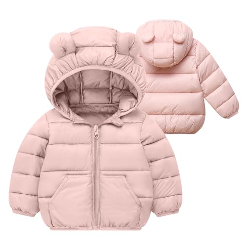 Winter Jacket for Boys Girls Cute Bear Ears Quilted Hooded Puffer Jacket Kids Outdoor Warmth Comfy Coat with Pockets4