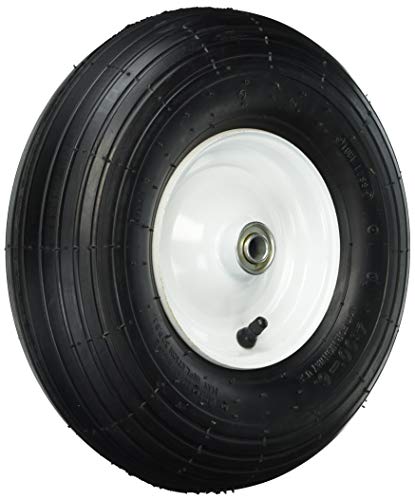 Shepherd Hardware 3337 4.00x6-Inch Pneumatic Wheelbarrow Tire, 13-Inch Tubeless, Ribbed Tread, 3-Inch Centered Hub, 5/8-Inch Axle Diameter, Ball Bearing