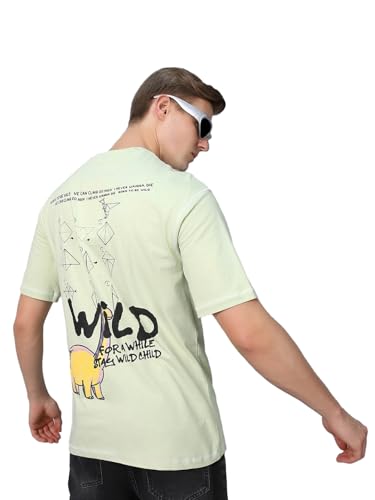 Image of Bewakoof Men's Cotton Typography Oversized Fit Half Sleeve Round Neck T-Shirt | Casual Wear | Street Wear | Oversized t Shirt for Men Cotton | Baggy