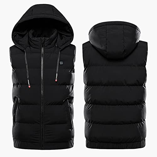 Men Heated Vest, Winter Windproof Hooded Electric Usb Heated Jacket Vest Warm Outdoor Sleeveless Puffer Down Vest For Hiking,Black,Xl #TOP30