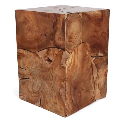 Belari Teak Root Square Garden Stool - Rustic Farmhouse Side Table/Patio Side Table - Indoor Outdoor End Table - Indoor Outdoor Stool - Large Cover