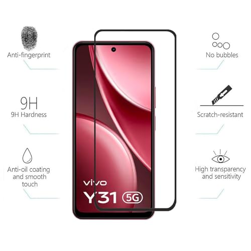 Image of FabeKee Tempered Glass Screen Protector Compatible For Black Cellphone With Edge To Edge Coverage And Easy Installation Kit (Transparent, vivo Y31 5G)
