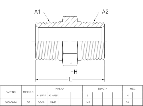 Image of (2-PACK) 5404-06-04 Hydraulic Hose Adapter Fitting 3 /8 inch Male (3 /8 inch-18NPTF) x 1 /4 inch Male (1 /4 inch-18NPTF) SAE Straight Pipe Joints Tube Connector Carbon Steel