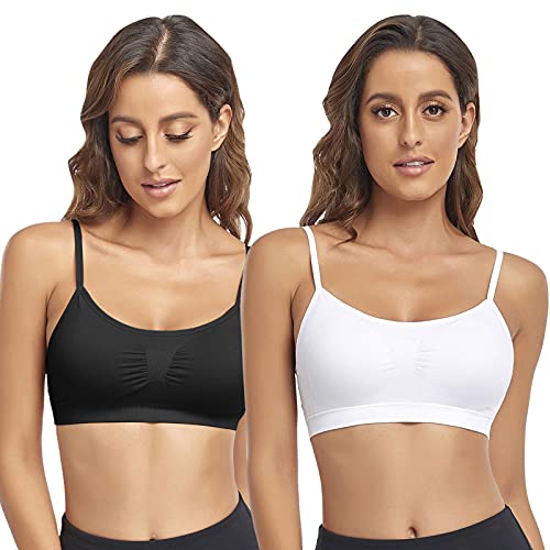 Image of Litthing Bralettes Padded for Women Cami Strap Bra Seamless Sportsbra Wireless Comfort Yoga Lightly T-Shirt Tank Tops
