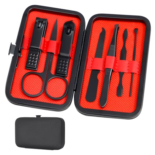 Conjunto de manicure para cortadores de unhas, ferramentas profissionais de cuidados com unhas de aço inoxidável com estojo de viagem de couro 7 em 1
