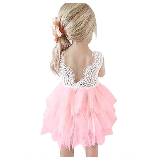 AmzBarley flickor Tutu klänning barn ärmlös/långärmad spets tyll blomma festklänningar bröllop födelsedag kväll festkläder dop