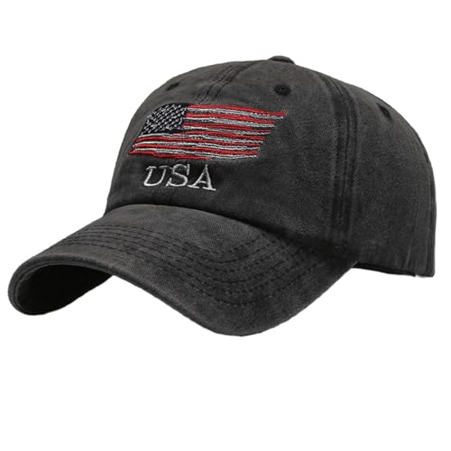 American Flag Hat Distressed Cotton Baseball Cap USA Vintage Trucker Hat Adjustable Dad Cap for Men Women Black
