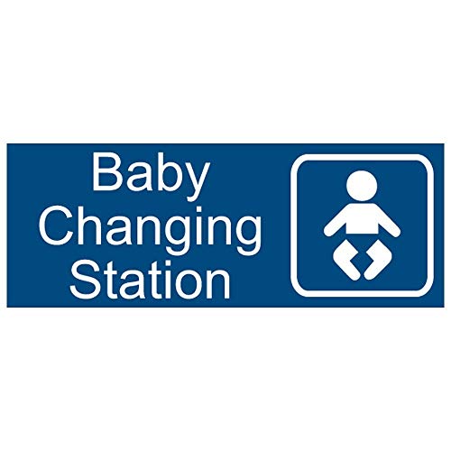 Image of New Baby Changing Station Sign, 8 x 3 in with English and Symbol, Blue for Men, Women, Unisex