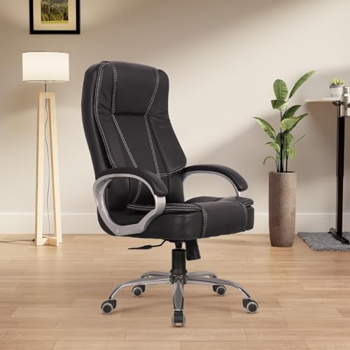 activa Space High-Back Executive Office Chair| 3-Year Warranty| Adjustable Ergonomic Design, PU Leather (Black & White)