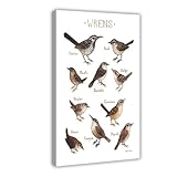 MUYGGAFF Kunstdruck auf Leinwand, Motiv: Nordamerikanischer Zaunkönig, Aquarell, Vogelgemälde, Wandkunst, Dekordruck, Bild für Wohnzimmer, Schlafzimmer, Dekoration, 40 x 60 cm