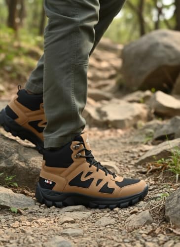 Image of Leo's Fitness Waterproof Canvas High Ankle Boots for Trekking Hiking & Other Casual Purpose
