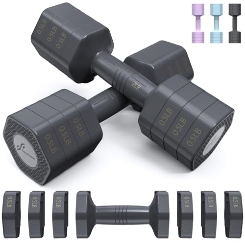 Adjustable Dumbbells Hand Weights Set: Sportneer 4 In 1 Weight Each 2lb 3lb 4lb 5lb Free Weights Dumbbells Set for Women Fast Adjust Dumbbell Set for Men Home Gym Workout Strength Training Exercise