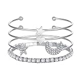 Bracelet Boucles d'oreilles Glands Un Ensemble Mode Diamant étoile Lune Ouvert Bracelet Ensemble de Bijoux Bracelet à Breloques Anniversaire Surprise Cadeau for Femme Filles (Color : Gold, Size : on