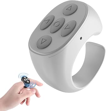 Drkicsy Fingertip Wireless Bluetooth Remote Control, Bluetooth Scrolling Ring Remote Fingertip Video Controller Page Turner, Finger Scroller Remote Control Ring for Scrolling White