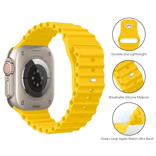 BHUIJIC Ocean Band Compatiable with Apple Watch Ultra Band 49mm 46mm 45mm 44mm 42mm for Men Women, Sport Wristband Adjustable Silicone Strap for Apple Watch Ultra 3 2 1 iWatch Series 11 10 9 8 7 6 5 4 SE Yellow by BHUIJIC - Used condition - Image 3