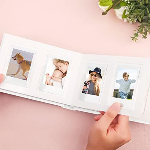 64 Pockets Mini Photo Album with Writing Space, Front Window, Photo Album 3 Inch Compatible with Fujifilm Instax Mini 12 11 9 8 Film, Polaroid 300, HP Sprocket, K-pop Photocards (White)