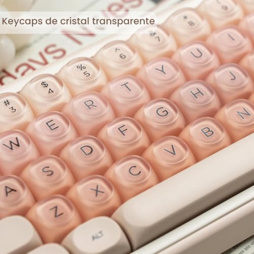 Keycaps Moa 75% rosa para teclado mecánico, 132 teclas PBT compatibles con MX 3
