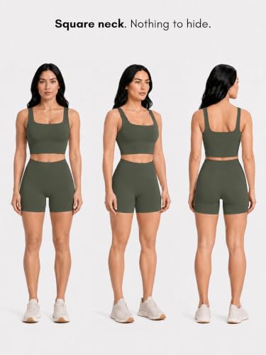 Image of Sunzel Square Neck Longline Sports Bra, Built-in Bra Crop Tank Top