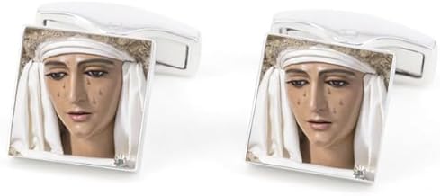 Personalised Men's Cufflinks with Photo Esperanza de Triana Pair of Cufflinks for Weddings Silver Cufflinks for Shirt Suit Tuxedo Gift Father's Day Gift Godfather Gift, Stainless Steel, White Sapphire