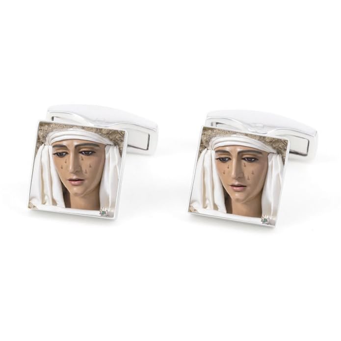 Pla Pla Pla Gemelos para Hombre Personalizado con foto Esperanza de Triana. Par de Gemelos para Bodas Plata. Gemelos para Camisa Traje Esmoquin. Regalo día del padre, regalo padrino