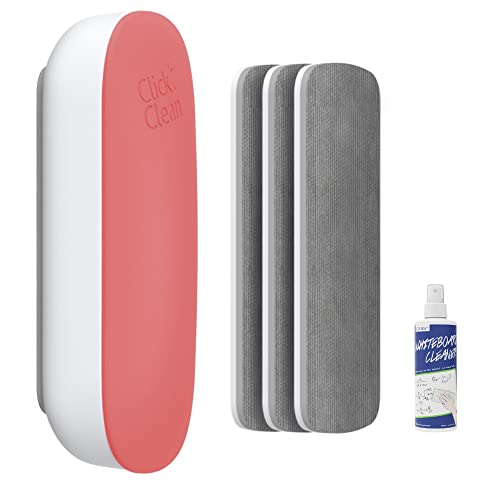 CLICK CLEAN Replaceable Dry Erase Board Eraser 4-in-1 Magnetic Whiteboard Eraser with 3 Replaceable Felt Pads Free 3.4oz Whiteboard Cleaner Included Intended for Classroom Home and Office