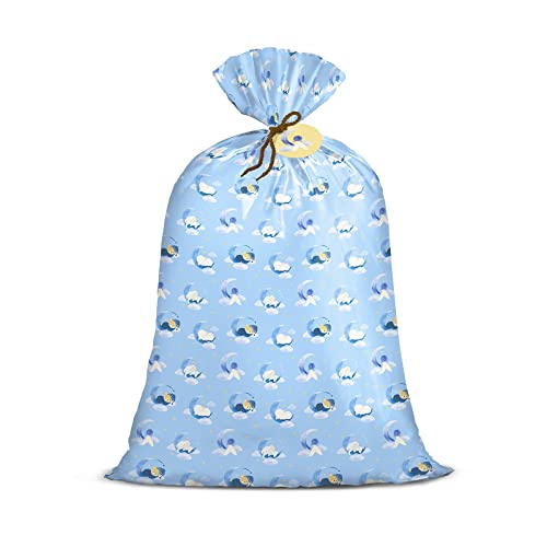Loveinside Jumbo Large Plastic Gift Bag, Baby Boy Design Plastic Bag With Tag And Tie For Birthday, Baby Shower - 56" X 36", 1 Pcs - Blue Sleepy Bear #TOP8