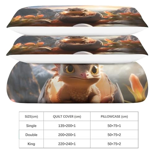 Housse de couette dragon 3D en microfibre 220x240cm avec 2 taies d'oreiller pour lit King