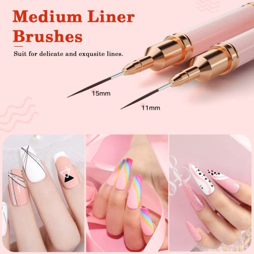 Nail Art Brushes Pink Striping Brush,Double-Ended 10Pcs Head Long Nail Art Liner Brushes Nail Design Brushes For Long Lines,Tiny Details,Fine Drawing Nail Brushes For Nail Art,Sizes 5/7/9/10/11/15/20/22/25/30 #TOP3