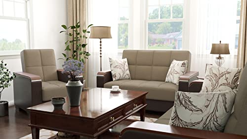Ottomanson Convertible Furniture With Storage Legacy X Collection, Sofabed, Beige/Brown-Pu #TOP5