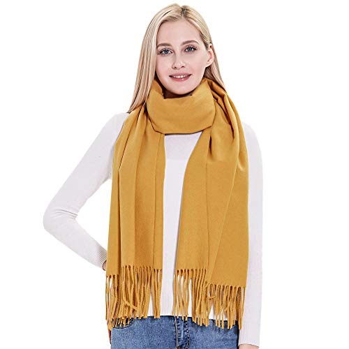 Wool Pashmina Scarfs for Women-Yellow Soft Woolen Evening Formal Pashmina Shawls and Wraps for Spring Fall Winter (Mustard)