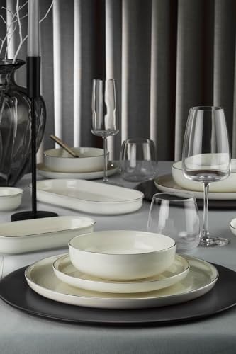 Vajilla de Porcelana de 26 Piezas - Kütahya Porselen Bone Moderna Platino para 6 Personas – Vajilla exclusiva color blanco y plata Vajilla de Porcelana de 26 Piezas - Kütahya Porselen Bone Moderna Platino para 6 Personas – Vajilla exclusiva color blanco y plata