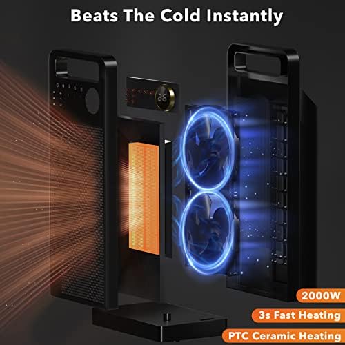 2000W Fan Heater Space Heater, 70° Oscillating Electric Heater Energy Efficient PTC Ceramic Heater with 3-Modes 12H Timer, Overheating & Tip-Over Protection, Portable Heater for Office Home